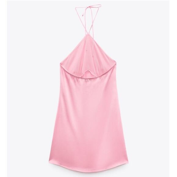 Zara Pink Satin Halter Neck Dress NWT Size L - Picture 6 of 11